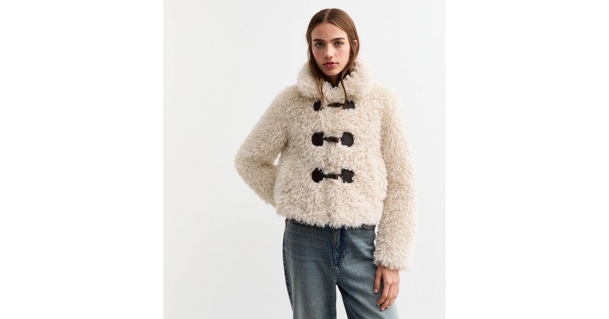 Off White Faux Fur Toggle Front Coat | New Look