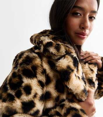 Petite Brown Leopard Faux Fur Jacket