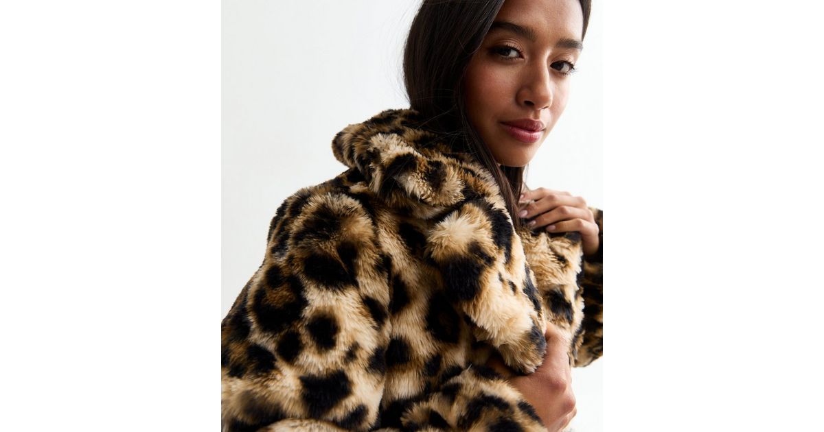 Ladies Jackets Short Faux Fur Leopard Print Jacket Womens Faux Fur
