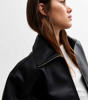 Petite Black Faux Leather Bomber Jacket