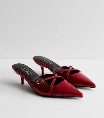 Red Patent Kitten Heel Pointed Mules