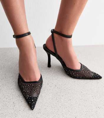 Black Stud Embellished Mesh Court Shoes