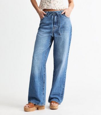 Blue Belted Wide Leg Jeans New Look