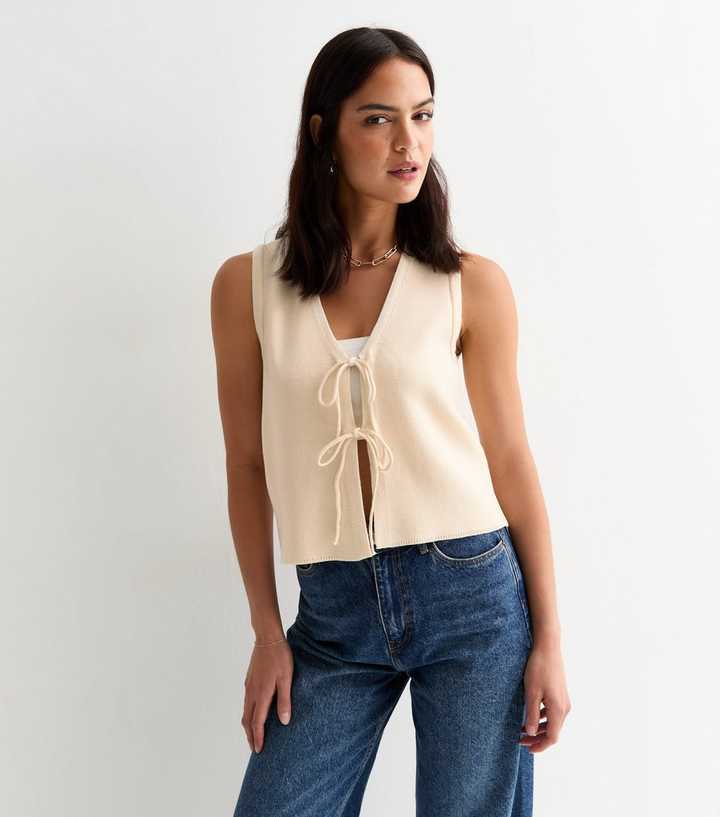 Cream Tie Front Knit Waistcoat