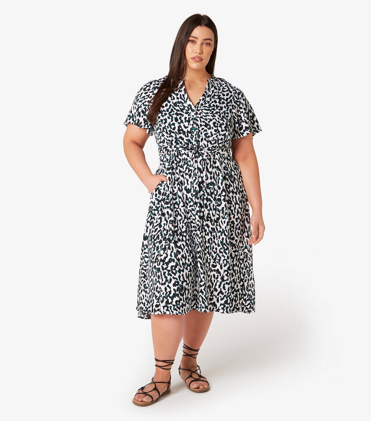 Women's Curve Leopard-Print Midi Dress Apricot New Look