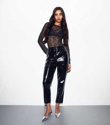 Black Faux Leather Coated Straight Leg Trousers