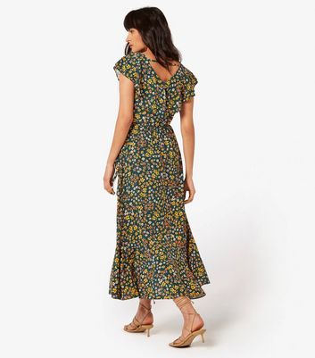 Apricot Green Ditsy Floral Wrap Dress New Look