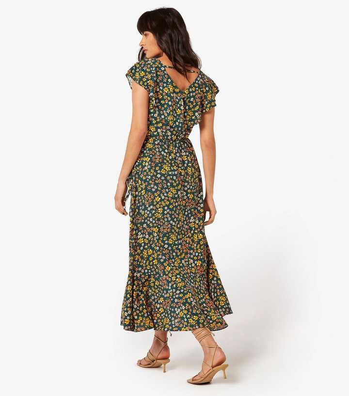 Apricot Green Ditsy-Floral Wrap Dress | New Look