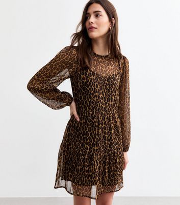 Leopard Print Long Sleeve Mini Dress