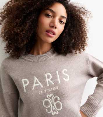 Brown Paris Embroidered Knit Jumper