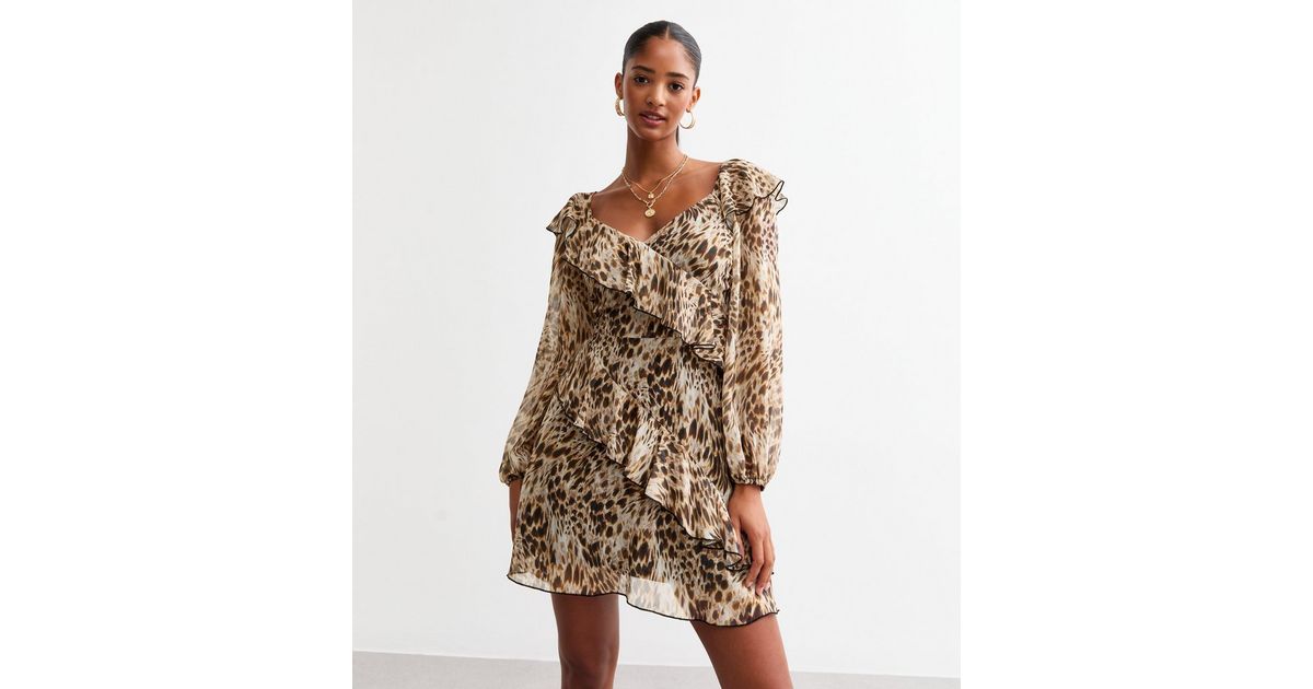 Brown Animal Print Ruffled Mini Dress | New Look