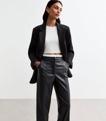 leather look straight leg trousers