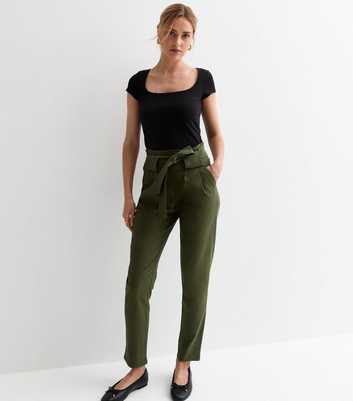 Gini London Olive Belted High Waist Trousers