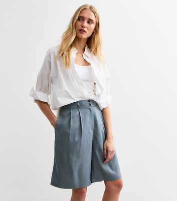 Blue Knee Length Tailored Shorts