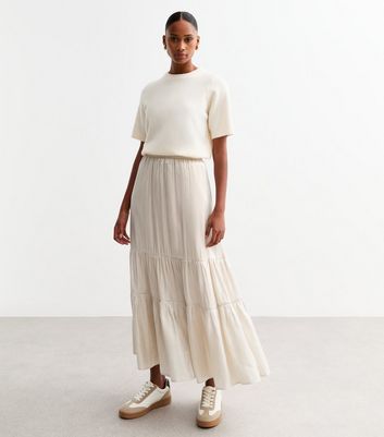 Cream Shimmer Midi Skirt