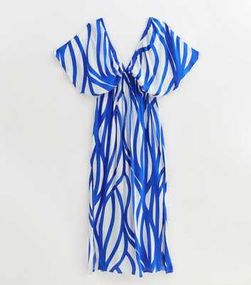 Blue Line Print Short Sleeve Maxi Beach Dress