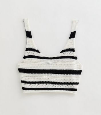 Black Striped Crochet Beach Crop Top New Look