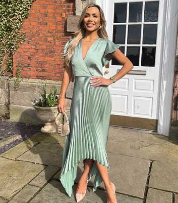 AX Paris Mint Green Pleated Wrap Midi Dress