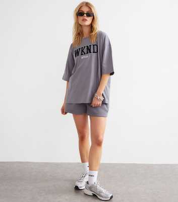 WKNDGIRL Official Slogan Dark Grey T-Shirt Shorts Set