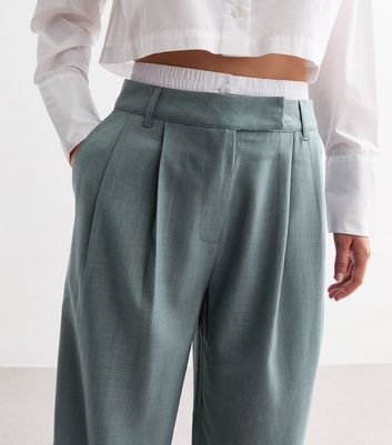 Blue Boxer Waist Wide Leg Tailored Trousers New Look