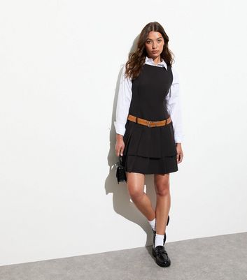 Black pleated pinafore dress best sale