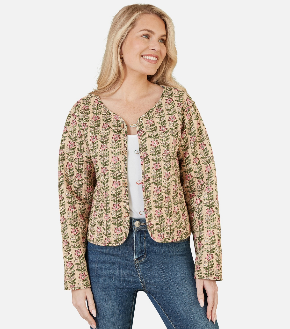 Women's Stone Cotton Floral Print Reversible Jacket Yumi New Look