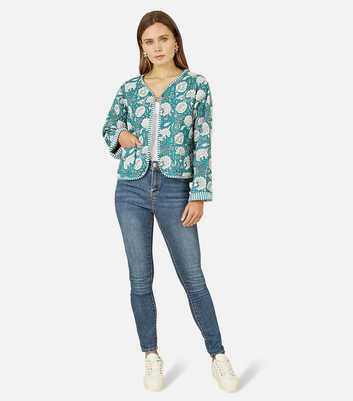 Yumi Green Cotton Floral Patchwork Reversible Jacket