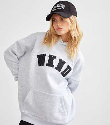 WKNDGIRL Light Grey WKND Official Slogan Applique Hoodie