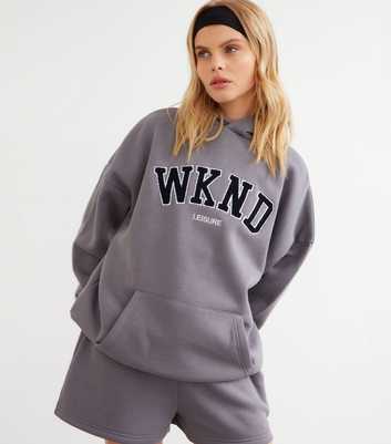 WKNDGIRL Dark Grey Embroidered Logo Hoodie