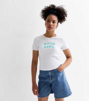 Girls White Cotton Star Girl Bubble Slogan T-Shirt
