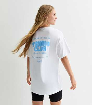 Girls White Cotton Tennis Club Slogan Longline T-Shirt