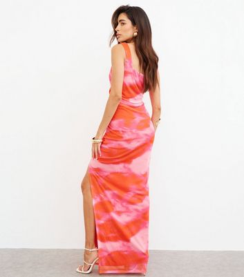 WKNDGIRL Mid Pink Abstract Pattern Split Hem Maxi Dress New Look