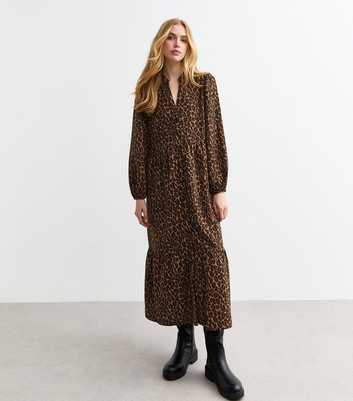 Brown Leopard Print Shirt Smock Dress