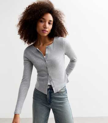 Grey Rib Crew Neck Cardigan 