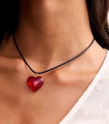 Red Heart Pendant Cord Necklace