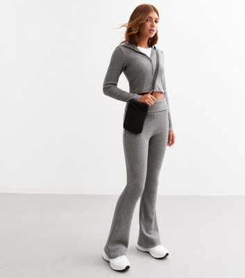 Girls Grey Ribbed Jersey Flared Trousers