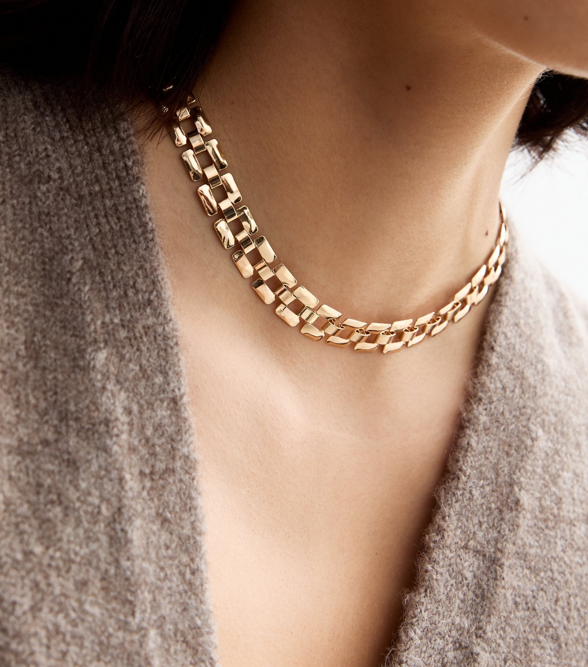 Gold Tone Square Chain Necklace New Look