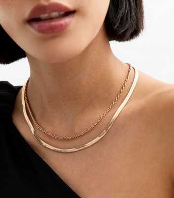 Gold Tone Double Chain Necklace 