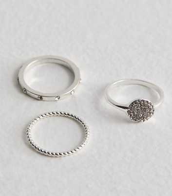 3 Pack Silver Tone Diamante Stacking Rings