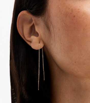 Gold Tone Thread Through Drop Chain Earrings