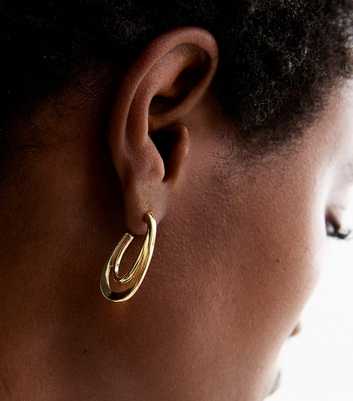 18ct Gold Plated Layered Oval Hoop Earrings