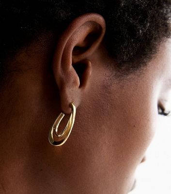 Gold oblong hoop earrings discount