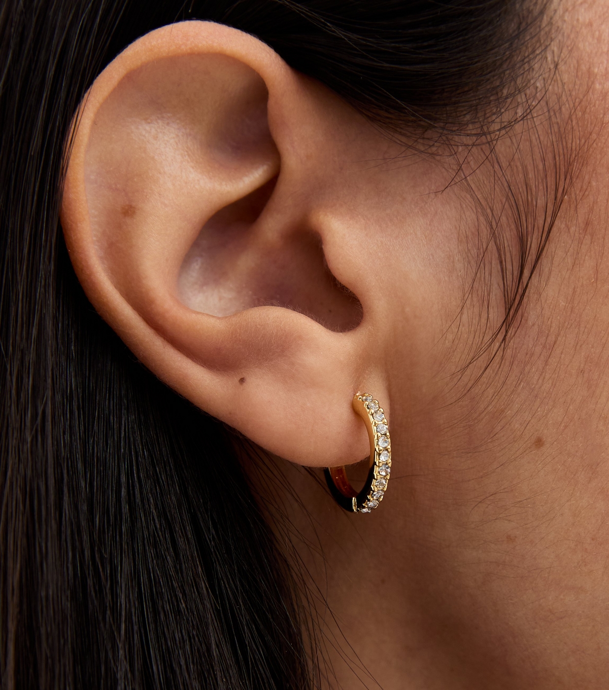 18ct Gold Plated Diamante Mini Hoop Earrings New Look