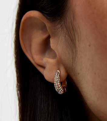 Gold Tone Diamanté Oval Hoop Earrings