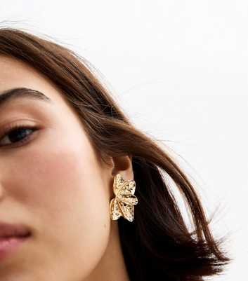 Gold Tone Petal Statement Earrings