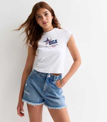 Girls White USA Graphic-Print T-Shirt 