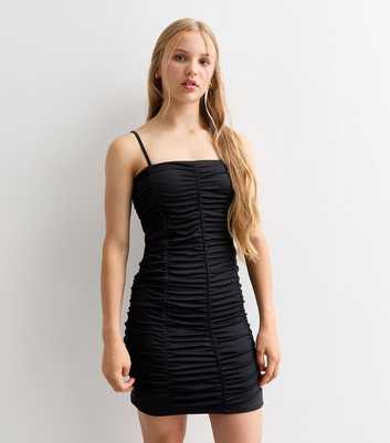 Girls Black Ruched Bandeau Dress