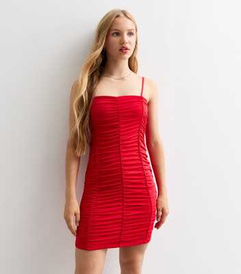 Girls Red Ruched Bandeau Dress