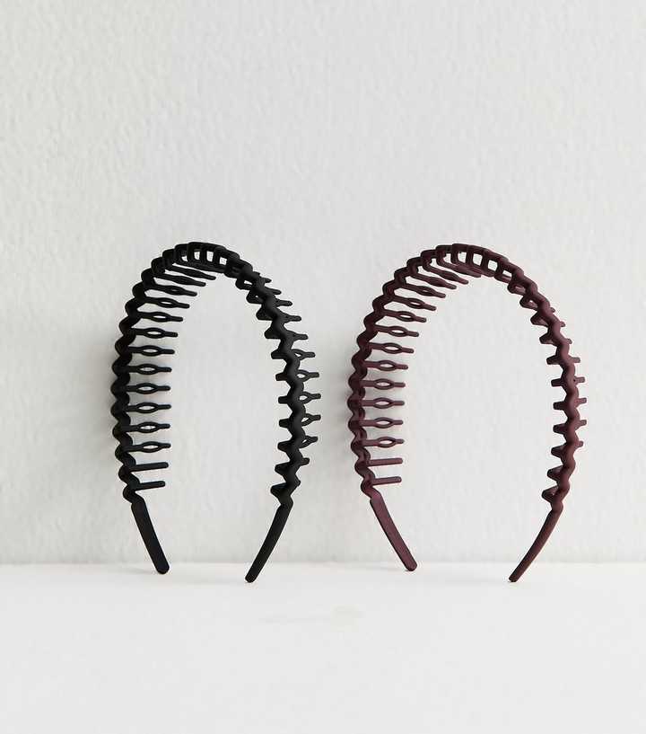 Pack Of 2 Black and Burgundy Toothcomb Headband