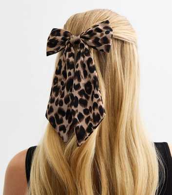 Brown Leopard Print Satin Bow Hair Slide